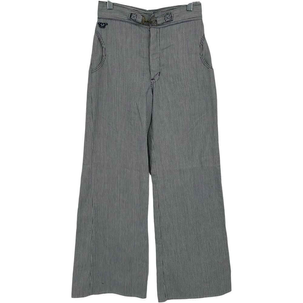 Vintage 70s Womens Pinstripe Turtle Bax Flare Bell Bottom Buckle Clasp Pants 7/8